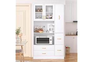 ‎VOWNER VOWNER Küchenschrank, Buffetschrank mit 3 Schränken, Küchenbuffet, Hochschrank, 100L x 40W x 180H cm, MDF, Spanplatte, Weiß