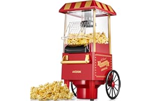 SMARTSF Machine à Pop Corn, 1200W Retro Machine à Popcorn avec Air Chaud, Sans Gras Huile, Facile á L'utilisation, Rouge