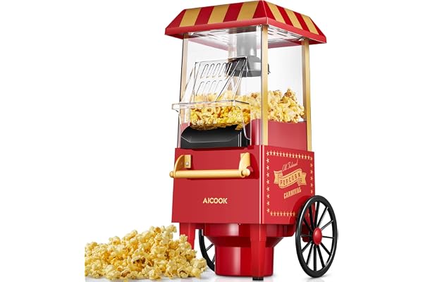 Machine à Pop Corn, 1200W Retro Machine à Popcorn avec Air Chaud, Sans Gras Huile, Facile á L'utilisation, Rouge