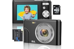 WSRYXXSC Fotocamera Digitale 1080P FHD Mini Messa a Fuoco Automatica Videocamera 48MP Ricaricabile Piccola Compatta Vlog Fotocamera con Scheda 32GB Zoom 16X Regalo per Bambini, Studenti,Principianti(Nero)