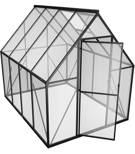 Outsunny kas aluminium kas met dakraam deur 190 x 252 x 201 cm plantenhuis met fundering inloop tomatenhuis weerbestendig polycarbonaat groen transparant