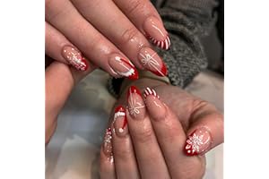 NLFOX Christmas Press on Nails - Red Stick on Nails French Tip - 24pcs French Manicure False nails with Glue - 15 Sizes Full Cover Acrylic Fake Nails Elegant for Women Girls