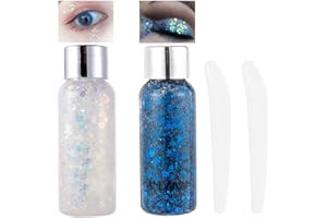HTRUIYATY Glitter Olografico Brillantini Make Up Fiocchi Di Glitter Liquidi Per Corpo Viso Occhi Unghie Capelli Per Musica Festival Masquerade Halloween Party (Viene Fornito Con Un Cucchiaio)-Bianco+Blu