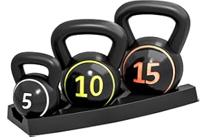 SPORTNOW Set 3 Kettlebell Set Weights with Storage Stand for Home Gym Weight Lifting Training, 5lbs, 10lbs, 15lbs (2.2kg, 4.5kg, 6.8kg)