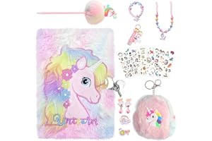Lunriwis Christmas Unicorn Gifts for Girls 8 9 10 11 12 Year Old,Secret Diary for Girls Unicorn Lockable Diary Plush Notebook Diary Necklace Wallet Stickers,Unicorn Birthday Gift for Girls 6-13 Years