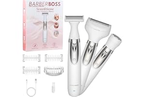 BarberBoss Women’s Electric Shaver, 3-in-1 Portable Lady Shaver, Body, Bikini, Face Womens Groomer, Cordless Wet & Dry Women’s Razor, Facial Hair Remover, USB Rechargeable Ladies Groomer, QR-8003