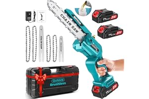 AOSTOK Brushless Mini Chainsaw 6 Inch and 8 Inch, Battery Powered, Small Size with 2x2000mAh Batteries and 21v Charger for Branches Pruning