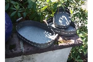 DEKO-IMPRESSION Dekoratives Tablett-Set, 3 Stück, Zink, Holzgriffe, verziert, Landhaus