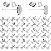 TOAOB 800 Pieces Stainless Steel Earring Posts Flat Pad Silver 6 mm and Butterfly Earring Nuts and Plastics for Jewellery Mak