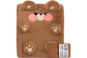 WAYUTO Plüsch-Fotokarten-Ordner, Kpop-Fotokartenalbum mit 20 Innenseiten, 5,1 x 7,6 cm, niedliches A6-Fotoalbum, 4 Taschen, abnehmbarer Kpop-Stern-Kartenhalter, Braun