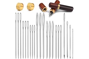 RAMLUR 26 Pcs Triangle Leather Sewing Needles Kit Includes 4 Sizes, Large Eye Needles, Blunt and Pointed Stitching Needles for Leather Stitching Hand Sewing