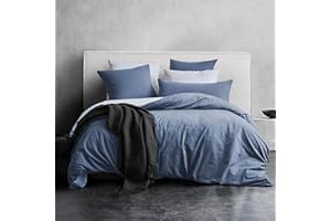 ‎MILDLY MILDLY Bettwäsche 135x200 Baumwolle, Bettwäsche-Sets Denim Blue 2 Teilig mit Reißverschluss Ähnliche Textur wie Stone Washed Leinen und Enthält 1 Bettbezug und 1 Kissenbezug 80x80