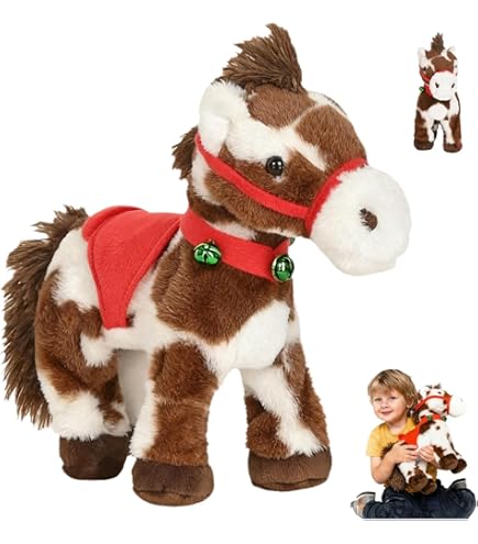 Cheval En Peluche électrique Interactif – Marche, Hennit, Remue La Queue – Pour Enfants 3 Ans Et Plus – Peluche Douce Avec Selle Et Cloche – 30x12x32 Cm