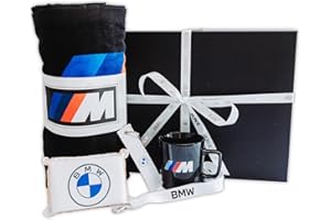 BMW Coffret cadeau 5 pièces Boîte cadeau exclusive Éponge, disque, lanière porte-clés Textile, tissu coton Tasse Boîte fermeture magnétique haute qualité