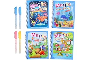 Lot de 4 plus 4 stylos Livre de Coloriage à l'Eau pour Enfants - Livre de Dessin Magique de l'Eau, Conseil de Peinture avec Eau Magique, Cahiers de Coloriage, les et les Petits Griffonneurs!