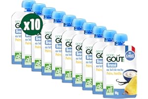 GOOD GOÛT - Brassé Au Lait De Vache - Dessert Bébé - Dès 6 Mois - Poire, Vanille - Sans Sucres Ajoutés* - Format Nomade - 10x90g (L'emballage Peut Varier)