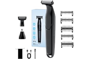 SURPN 3-in-1 Körperhaartrimmer für Männer, Wiederaufladbarer Elektrischer Rasierer für Intimbereich, Bart, Rücken, Schamhaare, Schmerzloser Nasenhaartrimmer, Wasserdicht (Nass/Trocken), mit 5 Aufsätzen