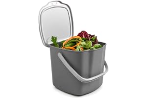 Snips Biomavfallshink komposterhink, köksavfallshink med lock och handtag 3 L, soptunna kök 20,5 x 18,5 x 16,7, tillverkad i Italien, grå, BPA-fri