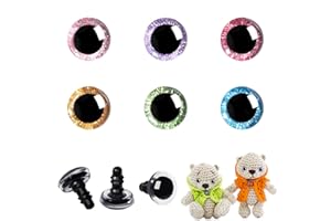 ‎MUCUNNIA MUCUNNIA 60 Stück 12 mm glitzernde Kunststoff-Sicherheitsaugen für Amigurumi, runde Augen zum Basteln, Häkeln, Puppenaugen mit Unterlegscheiben, Stofftieraugen für DIY-Bastelarbeiten (6 Farben)