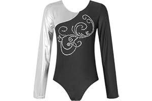 Doomiva Damen Turnanzug Langarm Gymnastikanzug Glitzer Ballettanzug Ballett Trikotanzug Leotards Strass Patchwork Wettbewerb Tanzkostüm