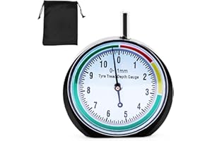 QHKLEW Jauge Profondeur Pneu, Jauge de Profondeur de Bande de Roulement de Pneu, Type Cadran Professionnel Gamme Doutils de Mesure Portable 0-11mm, Diametre du cadran 44mm, pour Voiture, Camion, Vélo, Moto