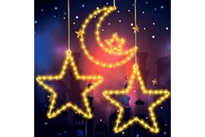 VASIN Ramadan Beleuchtung, 3 Stück Ramadan Licht Stern Mond Lichterkette, LED Leuchtstern Ramadan Ramadandeko Fenster 8 Modi Lichterketten Ramadan Dekoration Islam Festival Lichter Ramadan für Außen Innen