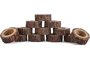 Ajuny Portatovaglioli In Legno Set Di 12 Decorativi Naturale Corteccia progetto 1,5 Pollici Portatovaglioli Per Apparecchiare La Tavola Feste Di Matrimonio Eventi Uso Quotidiano