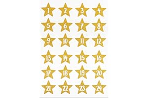 GEBETTER 2 Sheets Glitter Gold Star Advent Calendar Number Stickers Christmas 1-24 Number Stickers Countdown Advent Calendar Numbers