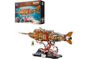 PANTASY Steampunk Nautilus U-Boot Klemmbausteine Set, Modulares 3-Sektionen-Design mit Zahnrad-Propeller, Mini-Boot & Unterwasser-Abenteuerszene, Retro Mechanisches Sammlermodell für Erwachsene
