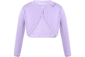 CHICTRY Enfant Fille Boléro de Soirée Mariage en Crochet Coton Automne Printemps Veste Manches Longues Boutonné Vêtement d'Intérieur Gilet Décontracté Blouse 1-14 Ans