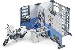 bruder 62732 - stazione di polizia bworld con moto della polizia, veicolo di emergenza, prigione