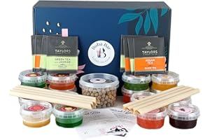 BOBA BAR Fruit Fantasy - Kit de té de burbujas de frutas | 8 sabores de té de frutas, 8 - Boba & Jelly, té de burbujas de perlas de tapioca (8 porciones) | Bolsas de té verde y Assam, 8 - Boba Straws