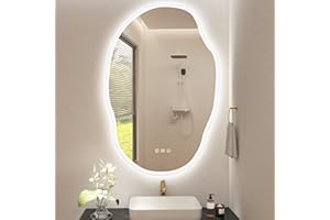 S'bagno Irregolare Specchio Bagno con Luce 60x90cm, Bluetooth Specchio LED Bagno, Anti-Fog, 3000K-6500K, Dimmerabile, Memoria, Vetro Temperato, IP44 Impermeabile, Orizzontale/Verticale