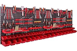 ‎BOTLE Lagersystem Wandregal 230x78 cm, Werkzeughalterungen, 46 stck. Stapelboxen Schüttenregal Sichtlagerkästen, Extra Starke Wandplatten, Regal Erweiterbar, Werkstattregal Lagerregal Werkstattwandregal St