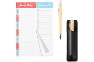 DBTW 52 Sheets Magnetic Weekly Meal Planner Notepad, Grocery List Planning Pad, Tear-off Shopping List Pad with Magnetic Pen Holder Ballpoint Pen, Undated Food Planning Organiser for Fridge