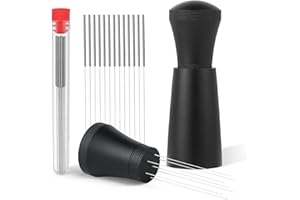 LROCOTANC Wdt Tool Outils de Distribution d'Espresso Amovible café Distributeur Aluminium Espresso Coffee Distributor avec support et 7 aiguilles,pour les baristas(13 aiguilles de rechange)