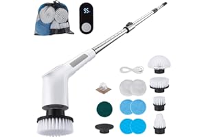 Fixm Elektrische Reinigungsbürste, Reinigungsbürste Elektrisch mit verstellbarem Verlängerungsgriff, Electric Cleaning Brush für Badewanne Küche, 2 Geschwindigkeiten und 11 austauschbare Bürstenköpfe