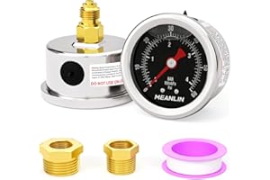 MEANLIN MEASURE 0~4Bar/0~60Psi Manomètre en acier inoxydable 1/8" BSP 1.5", rempli de glycérine, rempli de liquide, montage arrière (noir) avec douille hexagonale 1/4" BSP et 3/8" BSP