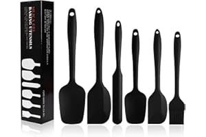 OUSDRA Juego de 6 Espátulas de Silicona para Cocina, Antiadherentes y Resistentes al Calor hasta 230°C, Negro