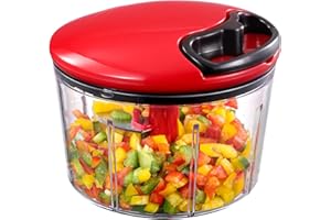 GDL Picadora Manual, Picador de Verduras Para Cocina, Cortador de Verduras Manual Con Cuchilla de Acero Inoxidable 420, Picadora de Alimentos para Ajo, Ensalada, Salsa, Frutos Secos, Carne, Rojo.
