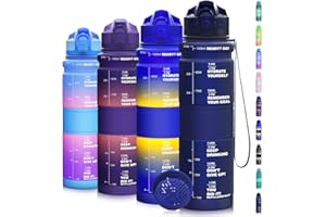 Coolfel Gourde 500ml/1l, Bouteille d'eau Motivation avec Marquage de Temps sans BPA Plastique, Étanches Reutilisable Gourde Sport avec Filtre pour Enfant, Course, Running, L'école, Randonnée