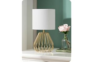 ‎EDISHINE EDISHINE Nachttischlampe, Moderne Tischlampe Industrial mit E14 Leuchtmittel, Vintage Tischleuchte, für Schlafzimmer, Wohnzimmer, Weiß & Gold