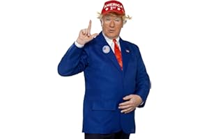 Smiffys Donald Trump Costume for Adults, Funny USA President Fancy Dress with Wig, Hat & Badge, MAGA America First Outfit for Men, Political Halloween Costume, Stag Do, Party & Election Events