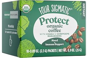 Four Sigma Foods Four Sigmatic, Organic Instant Coffee Mix with Chaga and Cordyceps Mushrooms, 0.09 Ounce, 10 Pack (Packaging May Vary)