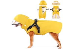 Eyein Dog Raincoat - Waterproof Dog Rain Coat Jacket with Built-In Harness & Removable Hood Zipper, Lightweight Reflective Sleeveless Double Layer Pet Rain Poncho Cloth for Small Medium Large Dogs(S)