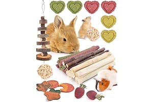 ERKOON 34 Stück Kaninchen Spielzeug Beschäftigung, Kauspielzeug Hasen, Kaninchen Zubehoer mit Natürliche Timothy Heu Sticks, Nagerspielzeuge Molar Zahnpflege für Chinchilla Hamster
