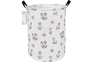 FANKANG Laundry Hamper Storage Bins Nursery Hamper Canvas Foldable Large Storage Baskets for Kids Toys Room, Nursery, Home,Gift Basket, Office, Bedroom, Clothes(Round Tulips)
