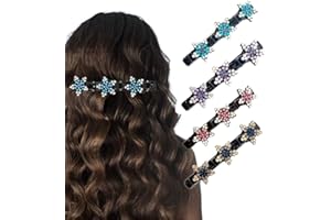 ‎UYRVAPE UYRVAPE Pack of 4 Hair Clips with Sparkling Crystal Stones, Sparkling Crystal Stone Braided Hair Clips, Star Shape Double Layer Hair Clips for Women Girls, Fashionable Duck Beak Hair Clip