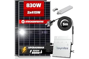 VENDOMNIA Solaranlage Balkonkraftwerk Set 830W/600-800W, Monokristallin, Hoymiles Micro Inverter 600W Upgradebar auf 800W, 5m Anschlusskabel Solarkabel Balkon Mini-PV Anlage, genehmigungsfrei Photovoltaikanlage