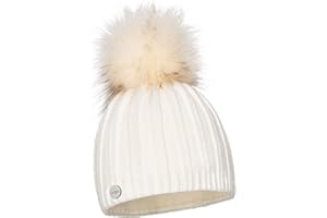 ELIMELI® - Berretto invernale da donna, in lana e cashmere, con pompon in pelliccia sintetica, lavorato a maglia, prodotto in UE